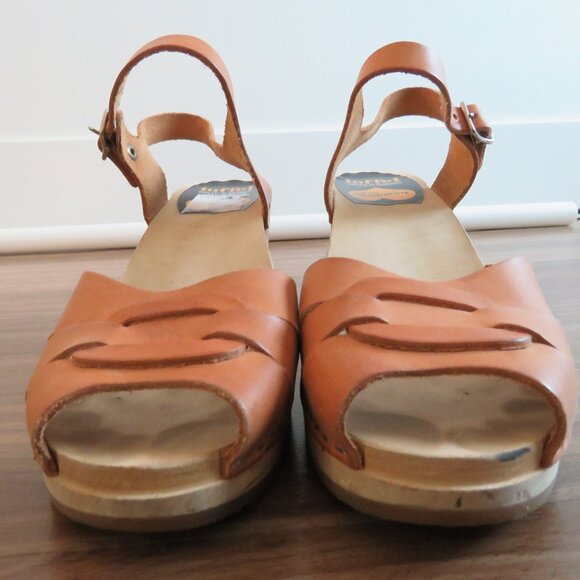 SWEDISH HASBEENS Leather Wooden Clog Staple Platform Sandals Natural 9.5-10 / 40 - Picture 9 of 15
